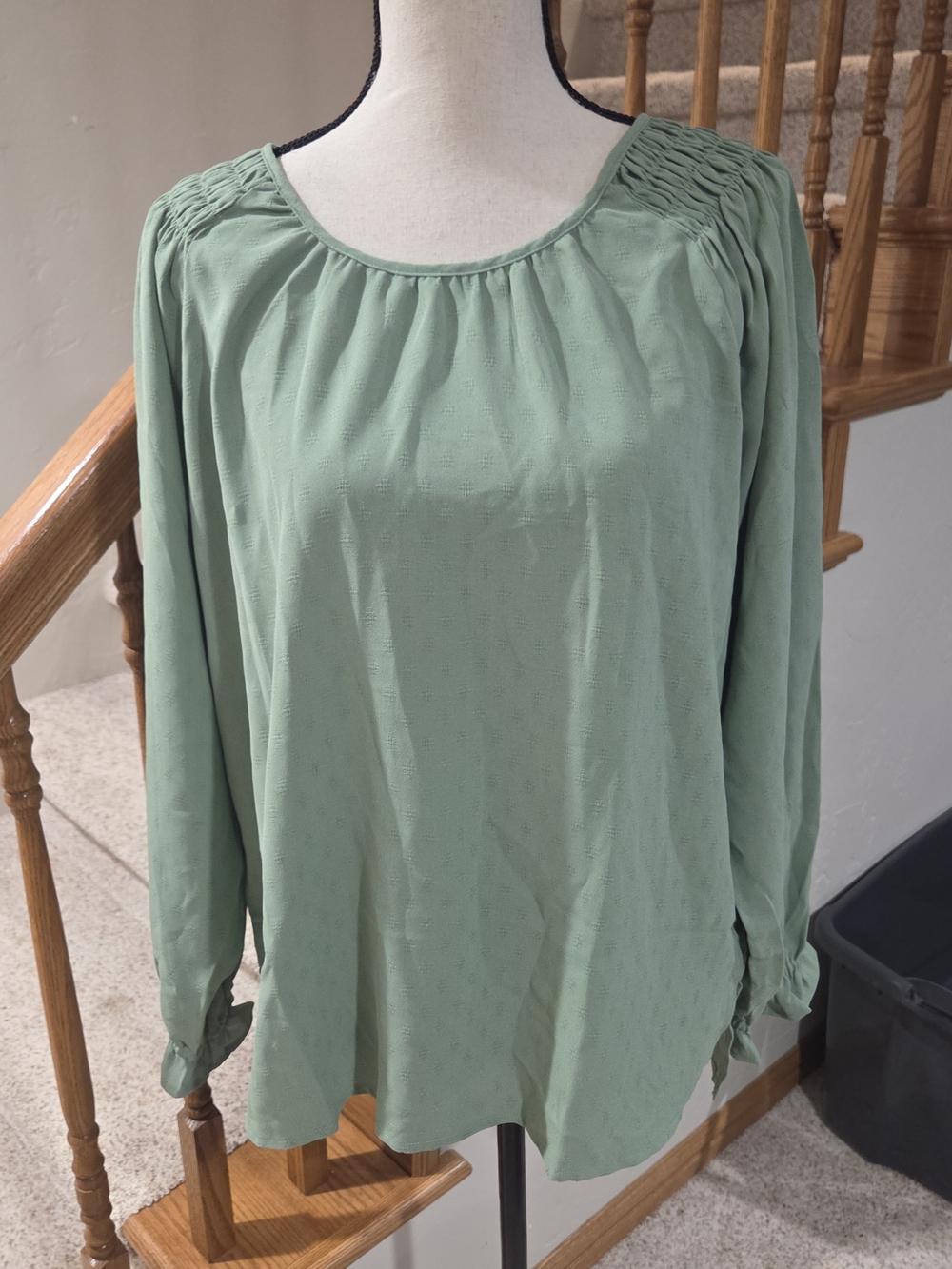 Jessica Simpson Sage Green Long-Sleeve Smocked Shoulder Blouse